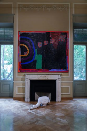 Installation view, Stefan Rinck and Humberto Poblete - Bustamante: Obelix & Obelix: At Home I Am A Tourist, 2022. Photo: Courtesy of Allouche Benias Gallery