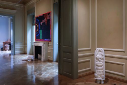 Installation view, Stefan Rinck and Humberto Poblete - Bustamante: Obelix & Obelix: At Home I Am A Tourist, 2022. Photo: Courtesy of Allouche Benias Gallery