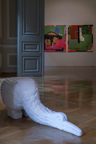 Installation view, Stefan Rinck and Humberto Poblete - Bustamante: Obelix & Obelix: At Home I Am A Tourist, 2022. Photo: Courtesy of Allouche Benias Gallery